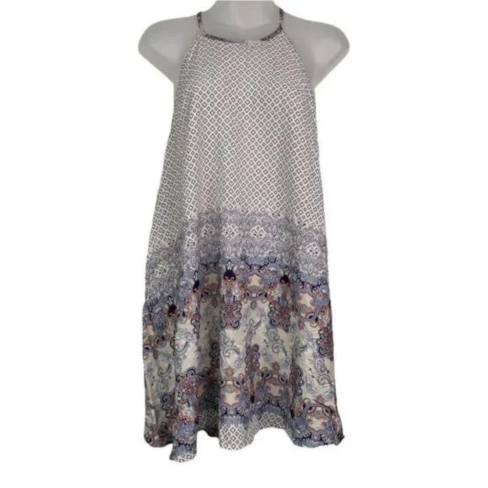 NWT EN CRÈME DIAMOND & PAISLEY NAVY & CREAM PRINTED SLEEVELESS DRESS MEDIUM